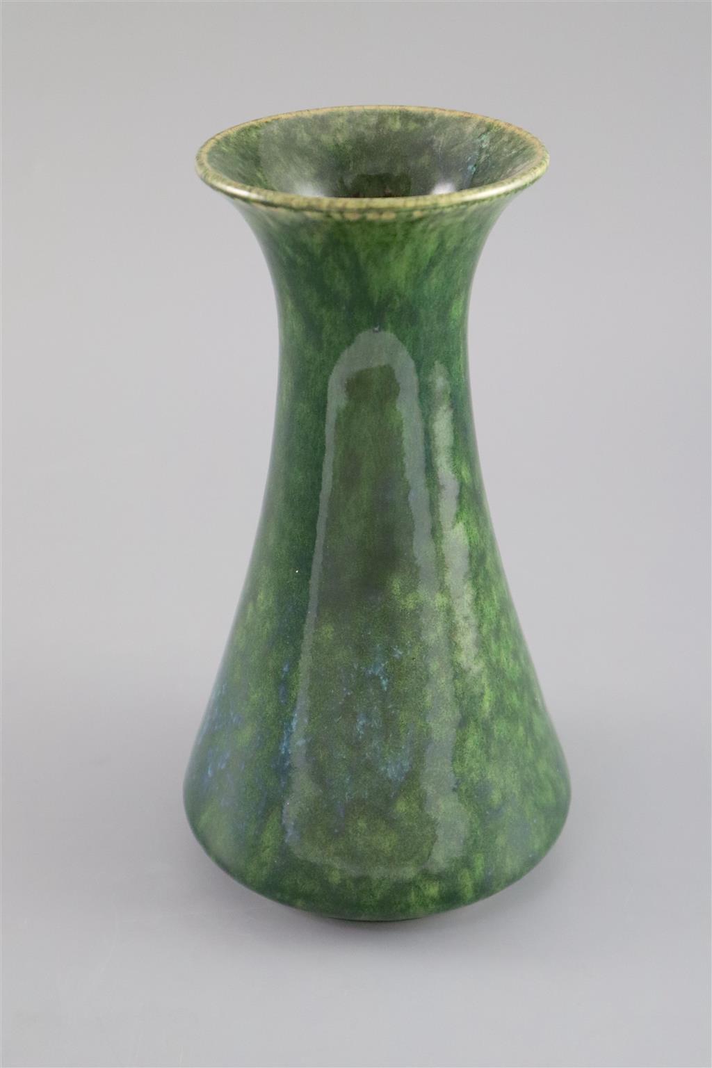 A Ruskin leadless crystalline glaze baluster shape vase, dated 1911, MEASUREMENT